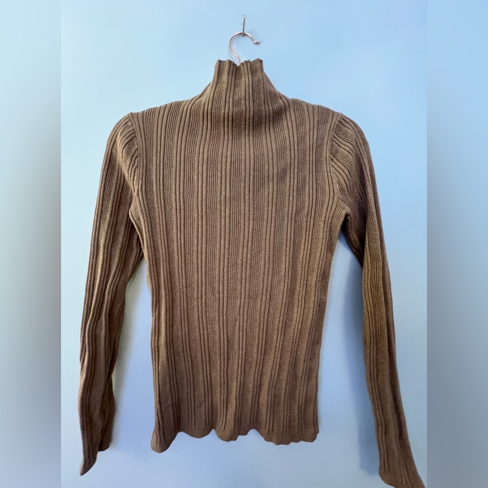 Madewell Tan Ribbed Turtleneck Sweater